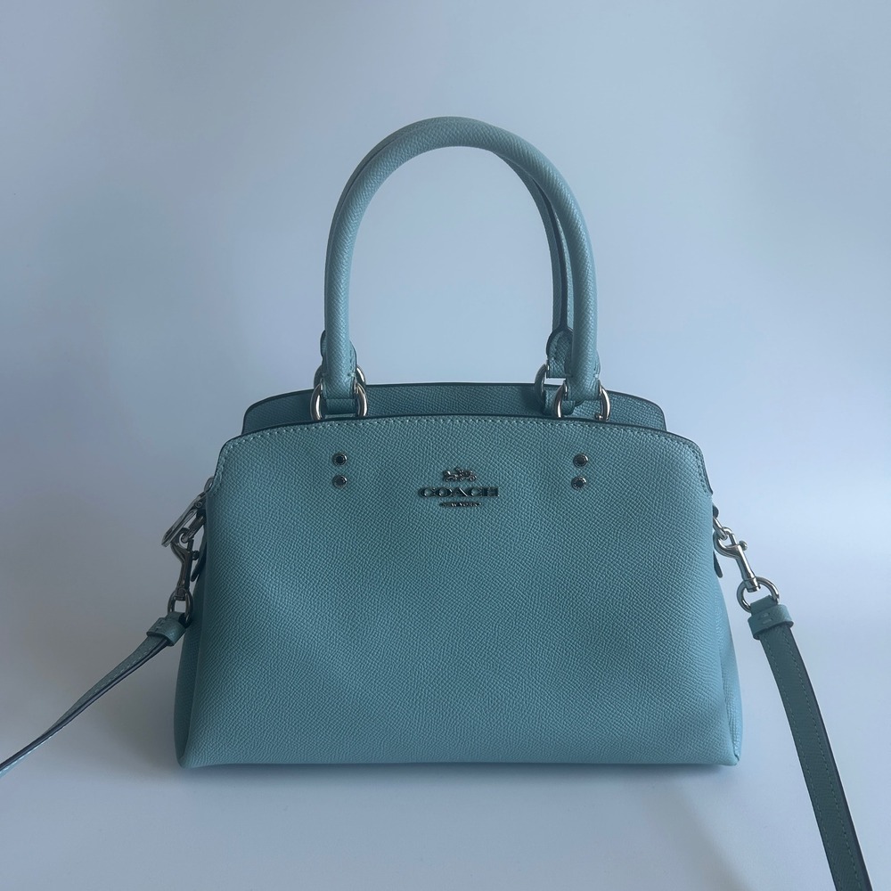Coach Mini Lillie Carryall Blue Crossgrain Leather Shoulder Bag Excellent